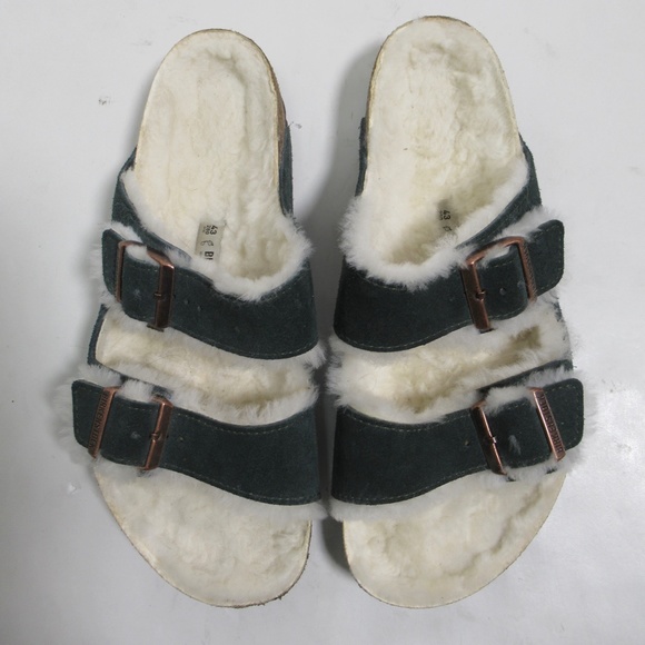 Birkenstock Men's Arizona Shearling Suede Leather Sandals Mountain View Green 10 - Picture 2 of 12